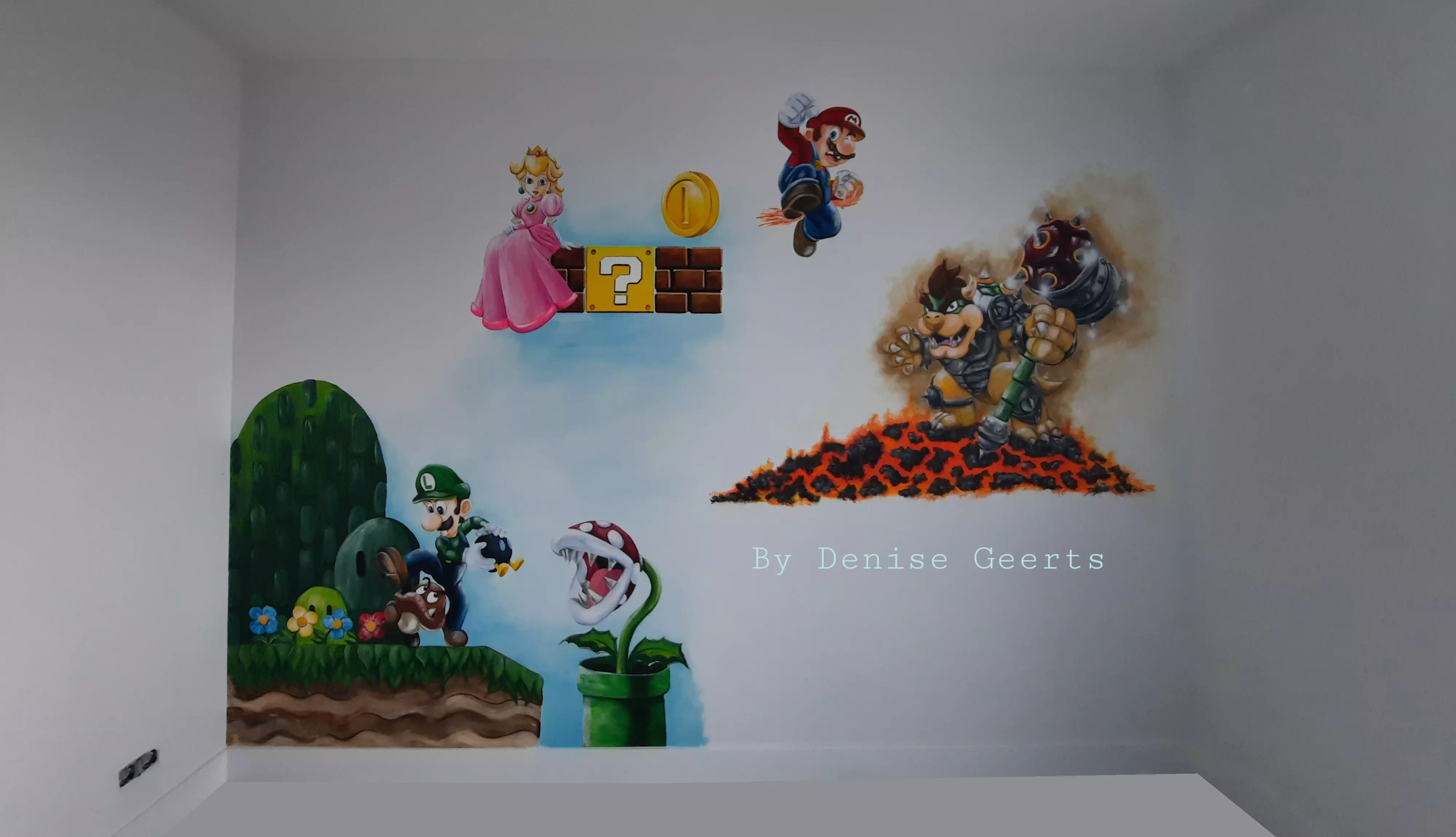 Muurschildering met thema Super Mario Brothers